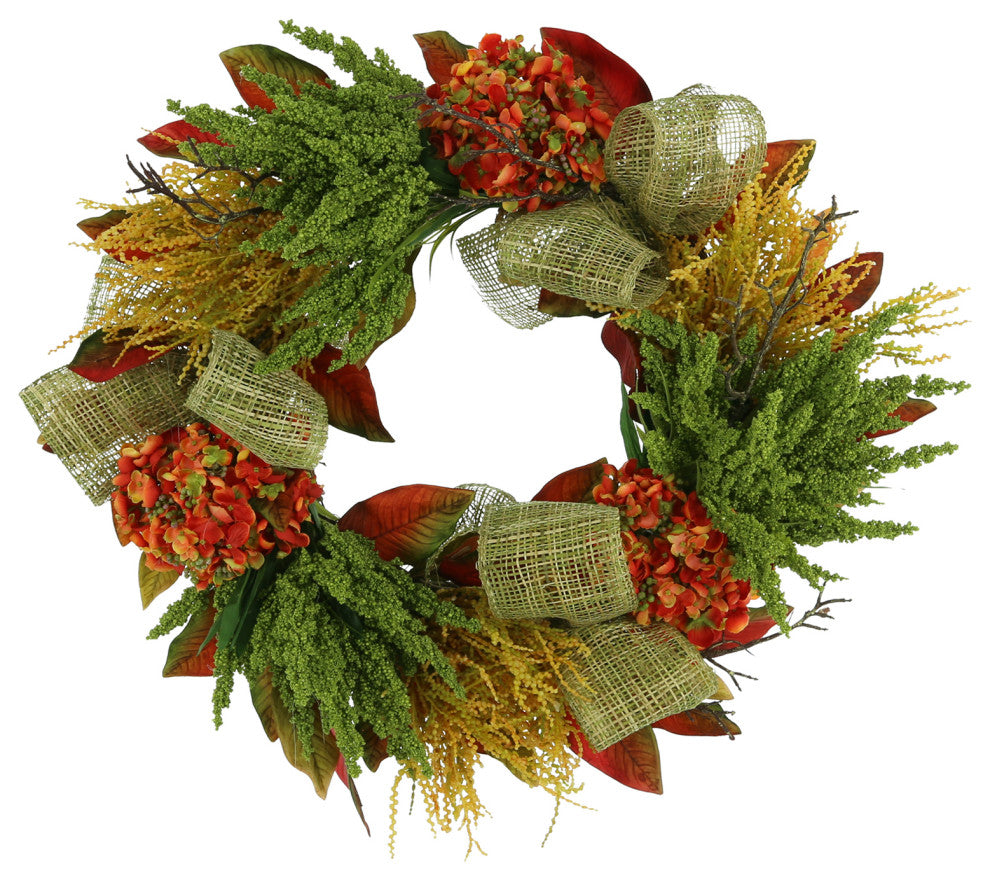 25" Hydrangea and Heather Fall Wreath with Bows