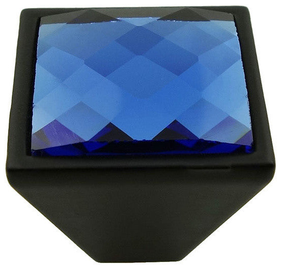 MultiFaceted Blue Aquamarine Black Metal Square Frustum Knob