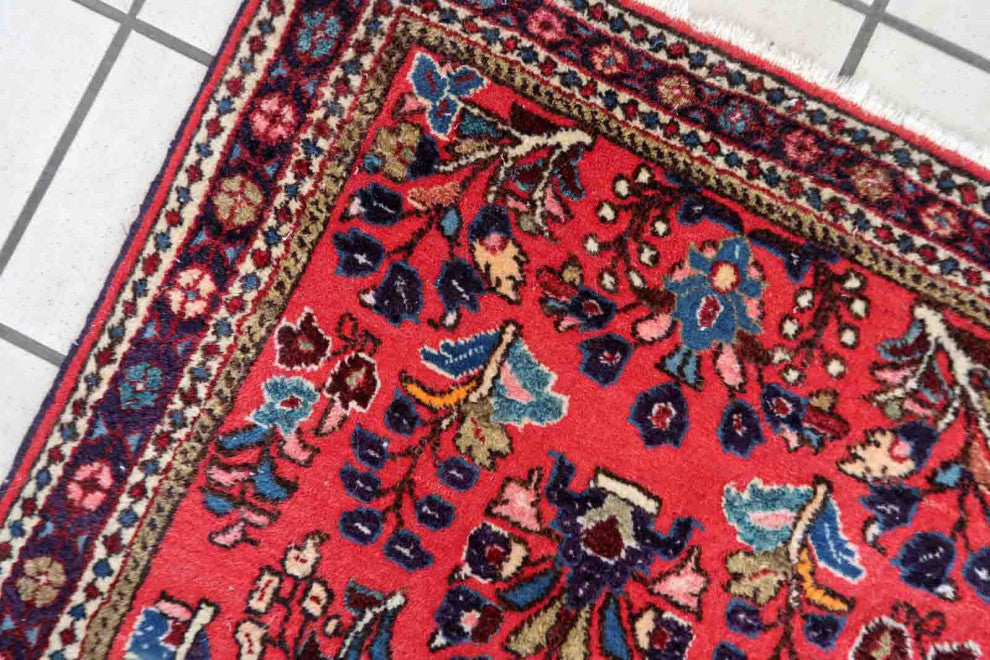Handmade Vintage Persian Sarouk Rug 2.1'x4.2', 66cmx130cm 1970s