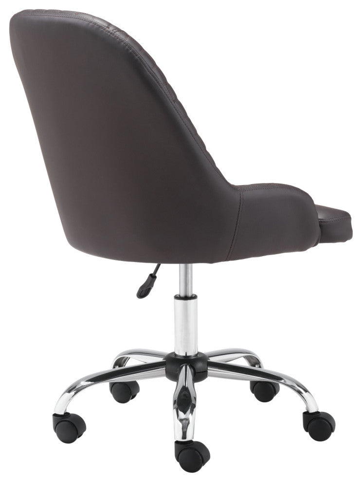 Office Chair, Faux Vinyl Leather, Steel, Brown, Chrome, Mid Century Business