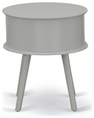 Gordon Round Night Stand End Table With Drawer, Urban Gray Finish