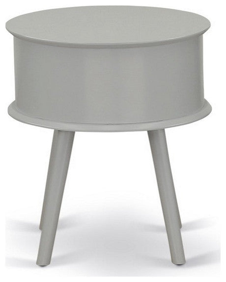 Gordon Round Night Stand End Table With Drawer, Urban Gray Finish