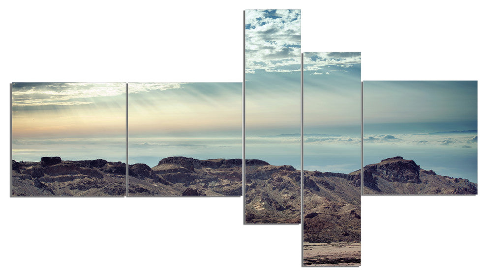 Remote Mountains in Morning, Abstract Canvas Art Print, 60"x32", 5 panels