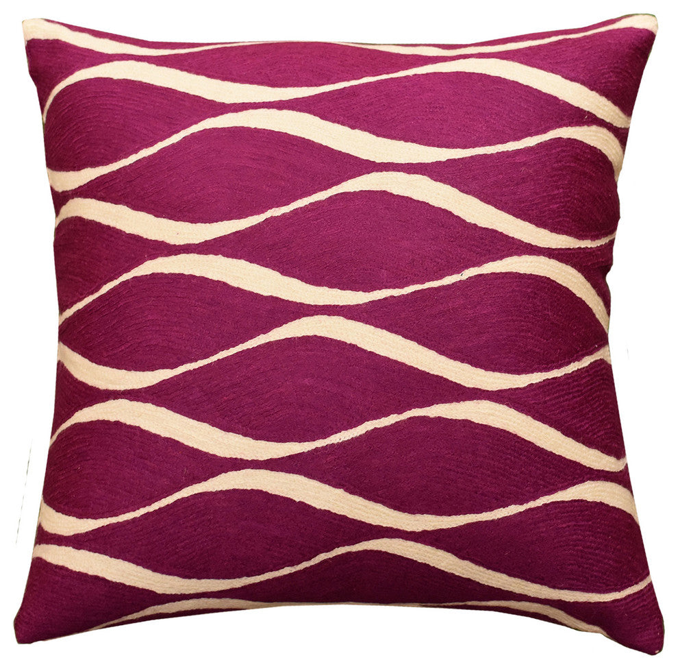 Contemporary Waves Tyrian Purple I Decorative Pillow Cover Handmade Wool 18x18"