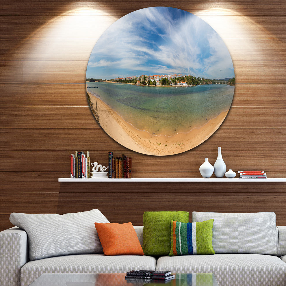 Portuguese Maritime Village Panorama, Seashore Disc Metal Artwork, 11"