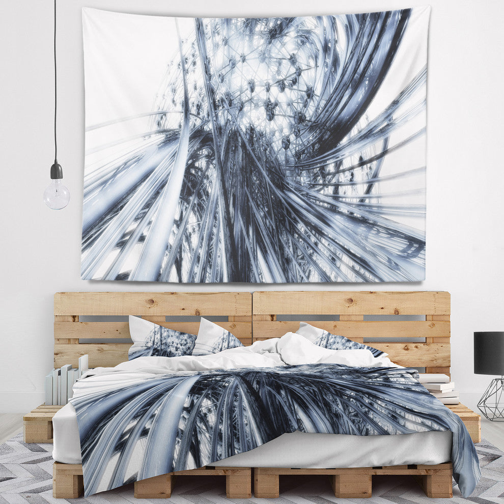 Fractal Black N White Connected Stripes Wall Tapestry, 92"x78"