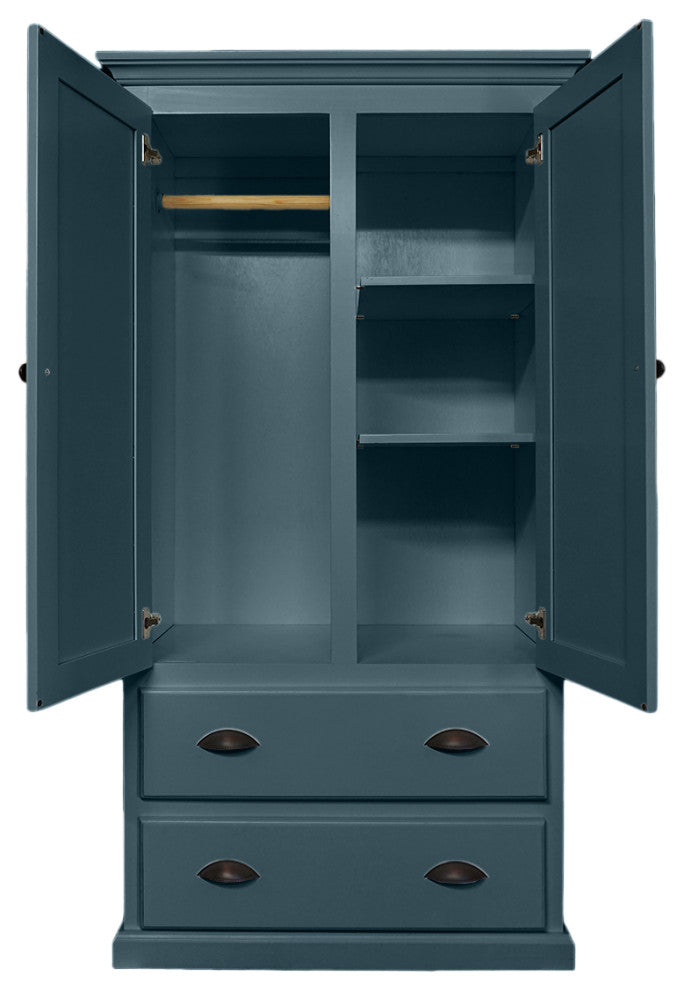Modern Solid Wood Wardrobe, Smokey Blue