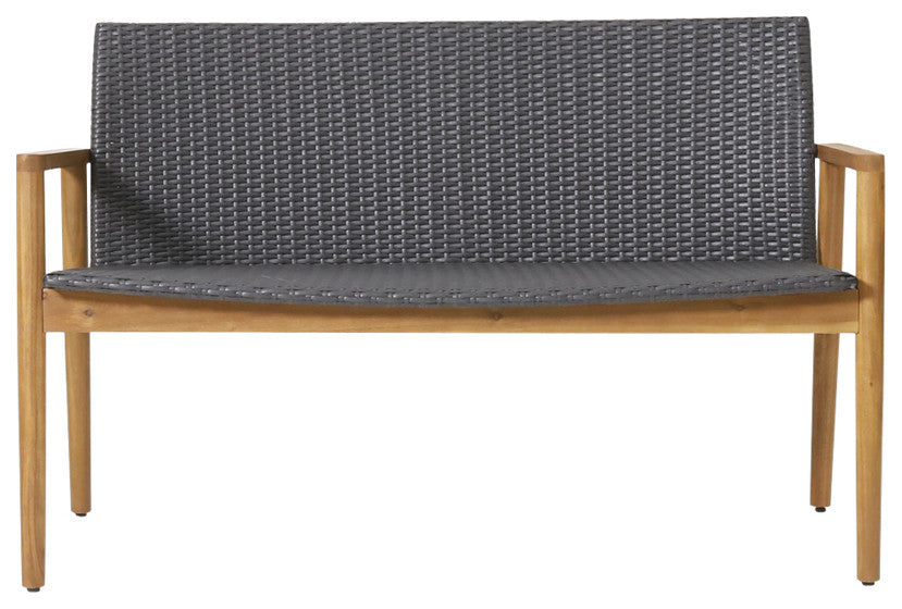 Alamosa Outdoor Wicker and Acacia Wood Loveseat, Gray and Teak