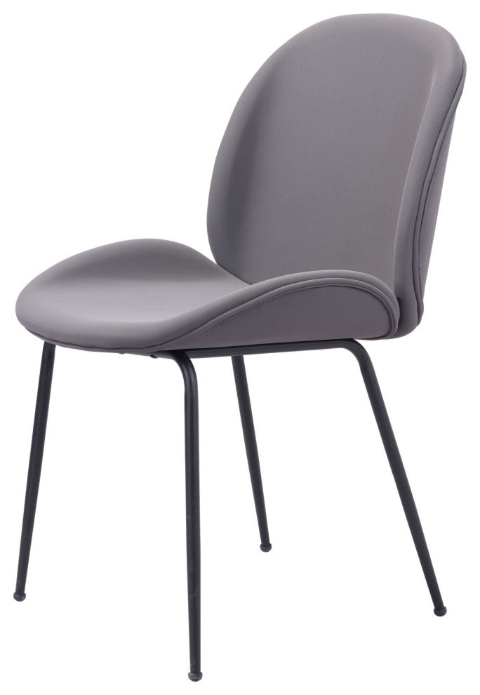 Dining Chair, Set of 2, Steel Metal, Fabric, Gray, Black, Cafe Bistro