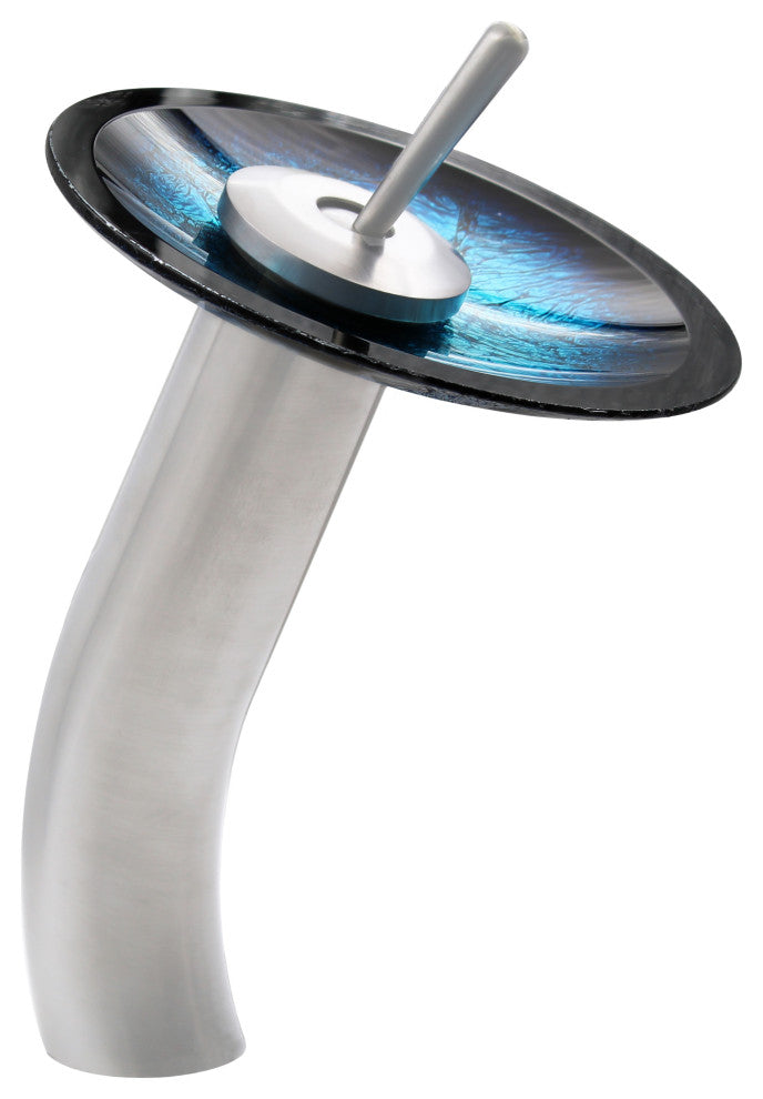 The Fresca Rectangle Shallow Blue Foiled Glass Bath Sink Combo Faucet Drain, Brushed Nickel