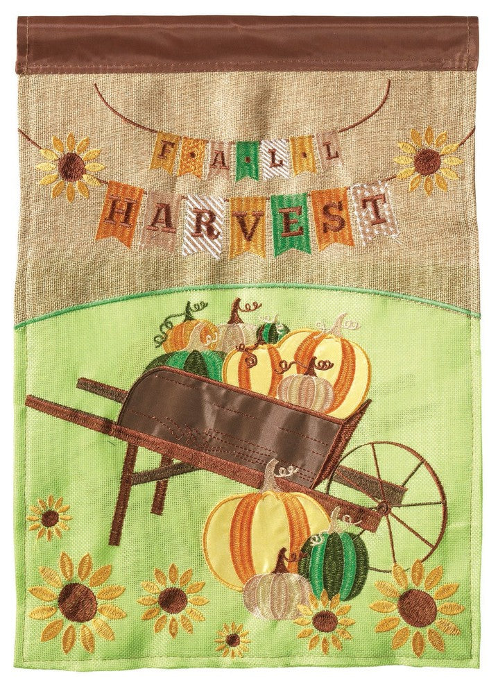 Outdoor Flag Double Applique  Fall Harvest Cart Burlap Garden