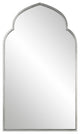 38 Inch Wood Wall Mirror, Moroccan Style, Antique Silver