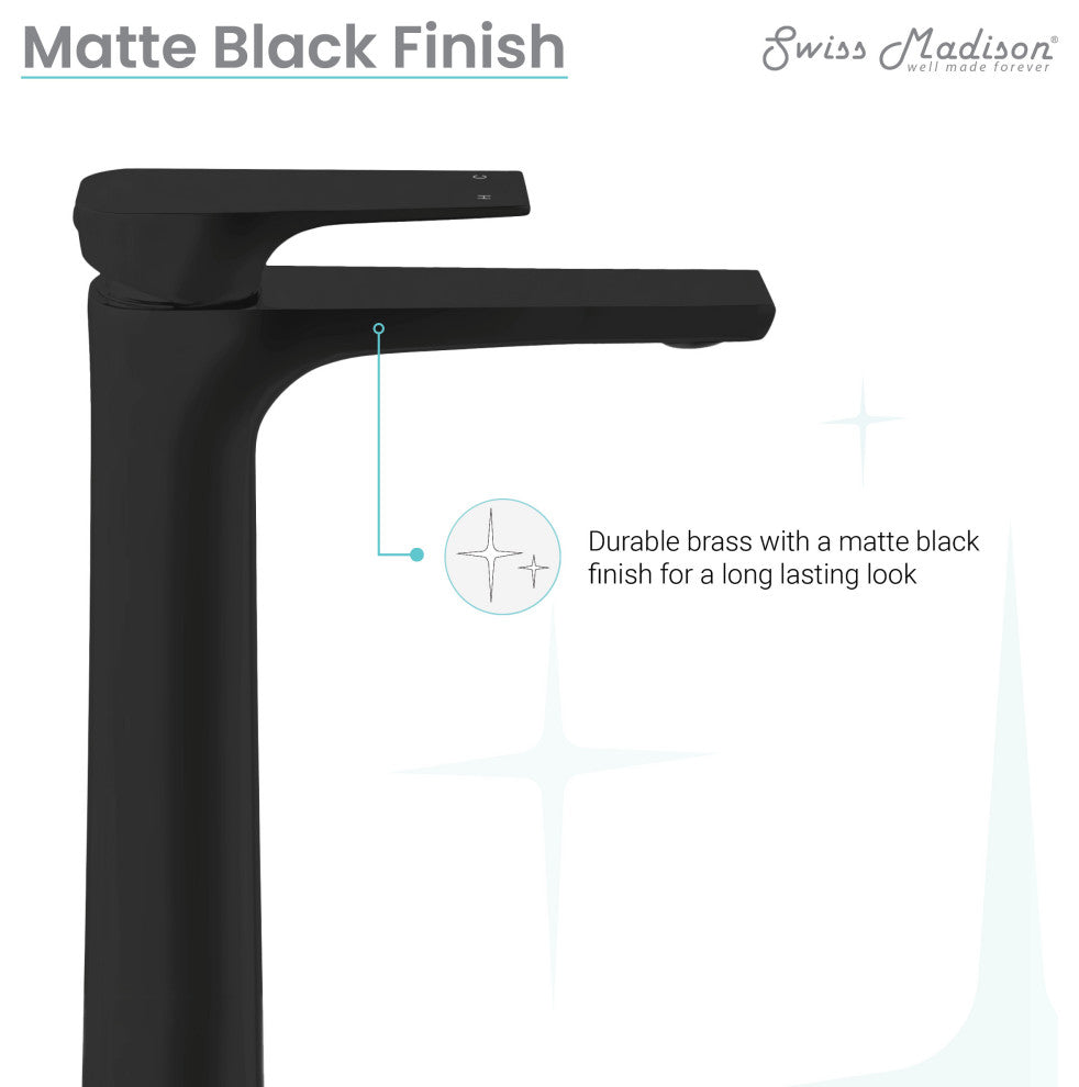 Monaco Single Hole Single-Handle High Arc Bathroom Faucet, Matte Black