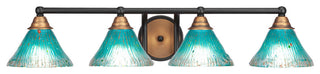 Paramount 4-Light Bath Bar, Matte Black & Brass, 7" Teal Crystal Glass
