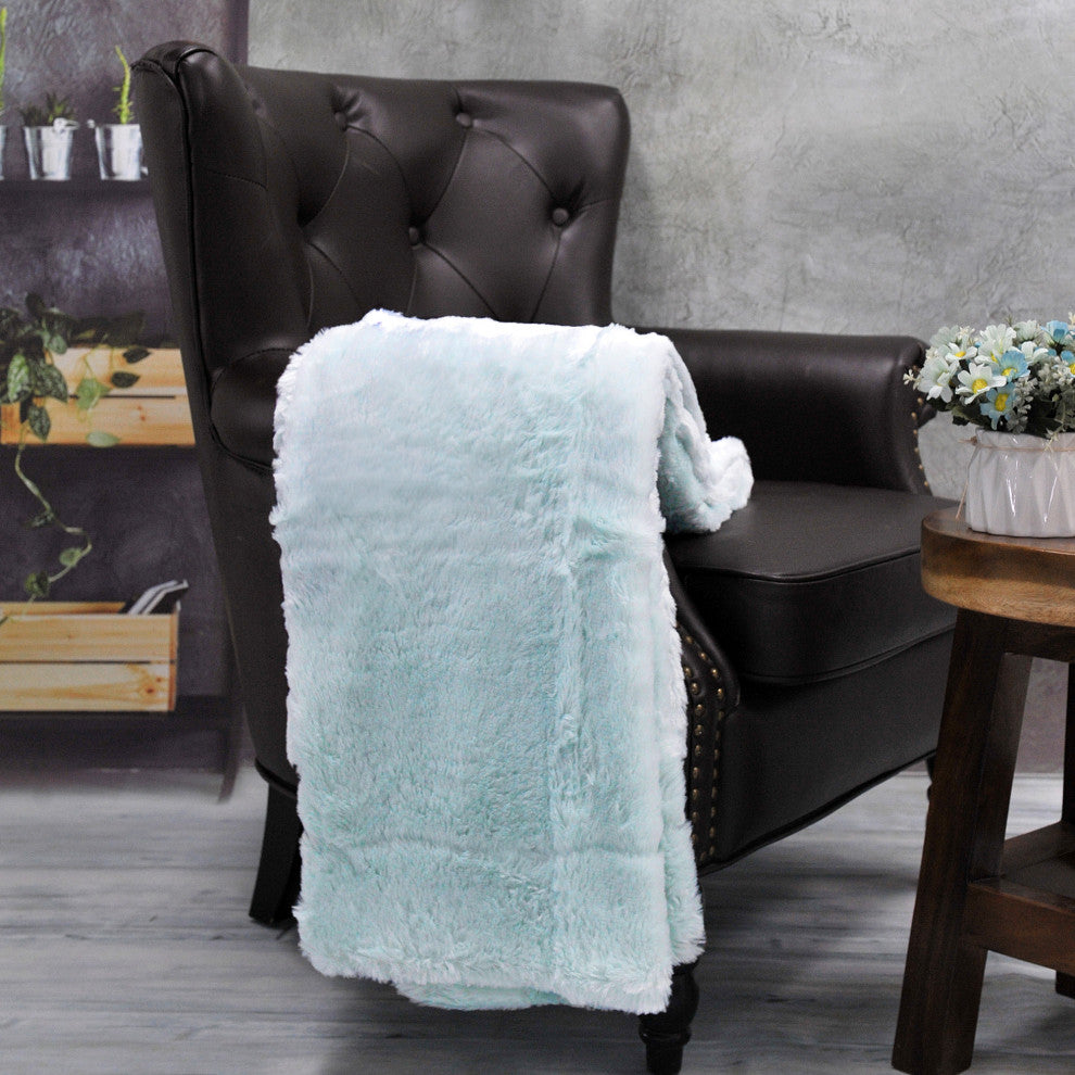 Double Sided Over-Sized Faux Fur Throw Blanket, Light Blue, 70''x80''