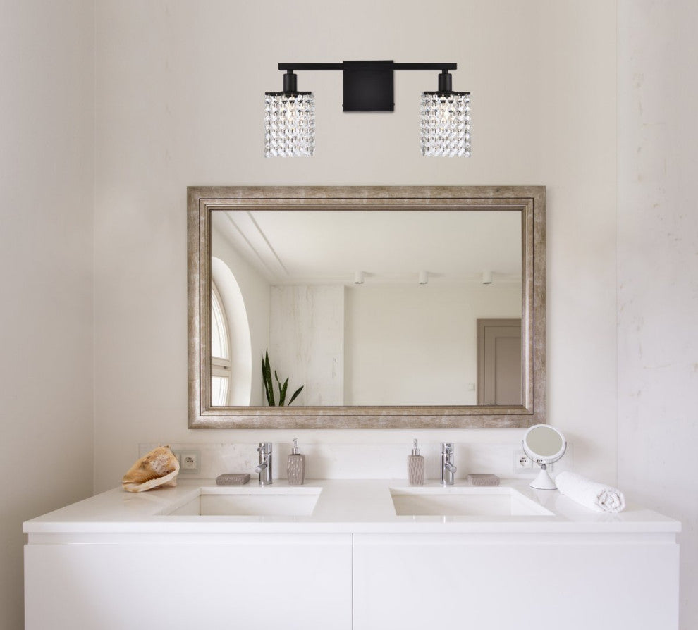 Phillip 2-Light Bath Sconce, Black With Clear Crystals