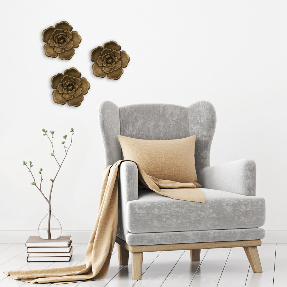 Set of 3 Metallic Golden Flowers Wall Decor