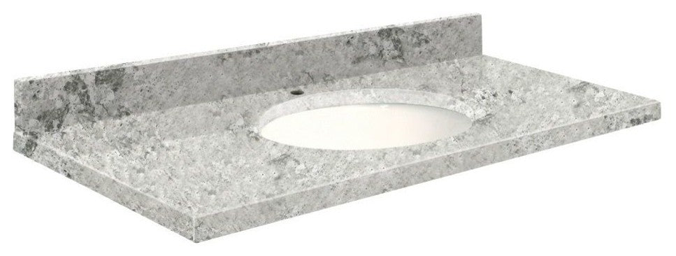 Quartz 31"x22" Vanity Top, Single Faucet Hole, Winter Wonder, White Bowl