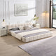Alice Chenille Upholstered Platform Bed With Checkerboard Design, Beige, King