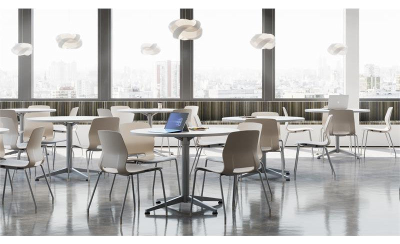 36" Round Pedestal Table - Designer White Top - Silver Base