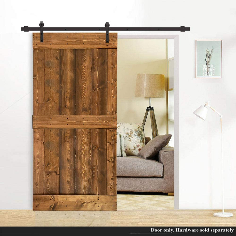 Stained Solid Pine Wood Sliding Barn Door, Walunt, 38"x84", Mid-Bar