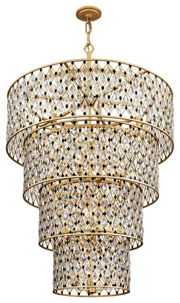 Windsor 21-Lt 4-Tier Crystal Chandelier - French Gold/Matte Black