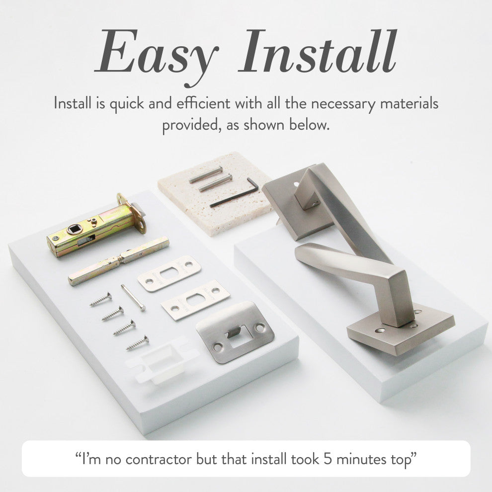 Modern Heavy Duty Designer Interior Door Lever - Convex Collection, Satin Nickel, Privacy Right Hand