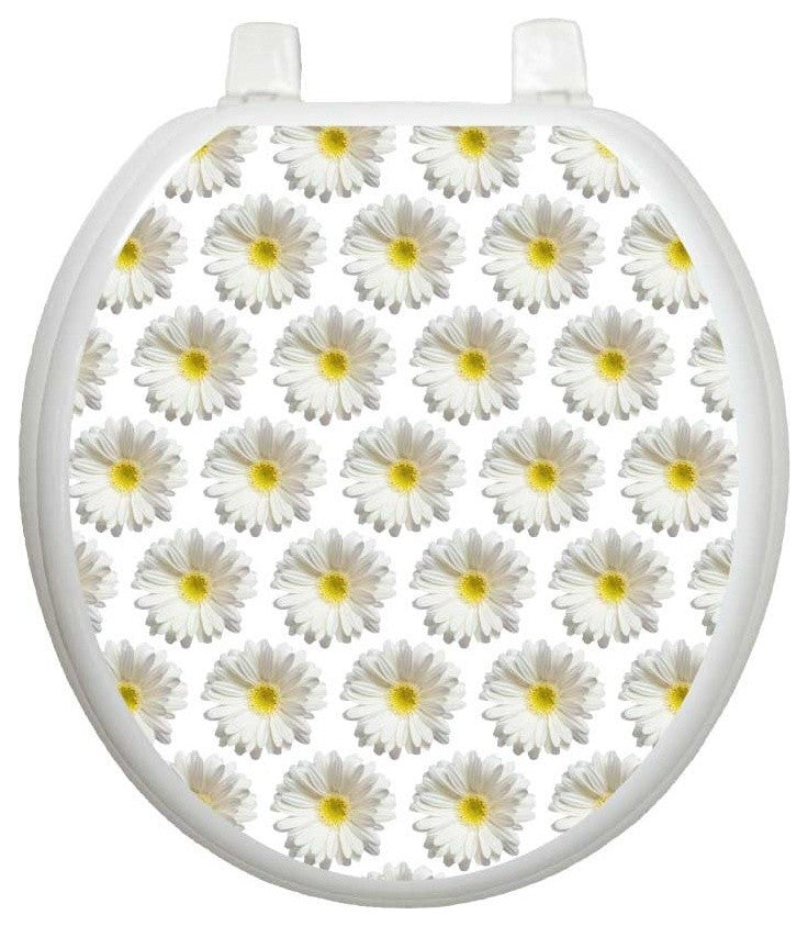 Daisies on Air Toilet Tattoos Seat Cover, Vinyl Lid Decal, Bathroom Decor, Round