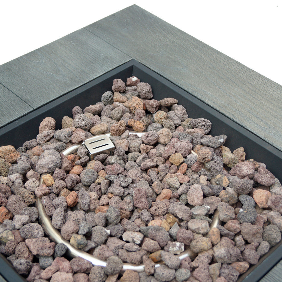 GDF Studio Ellesmere Outdoor Wood Patterned Square Gas Fire Pit, Gray Wood Patte