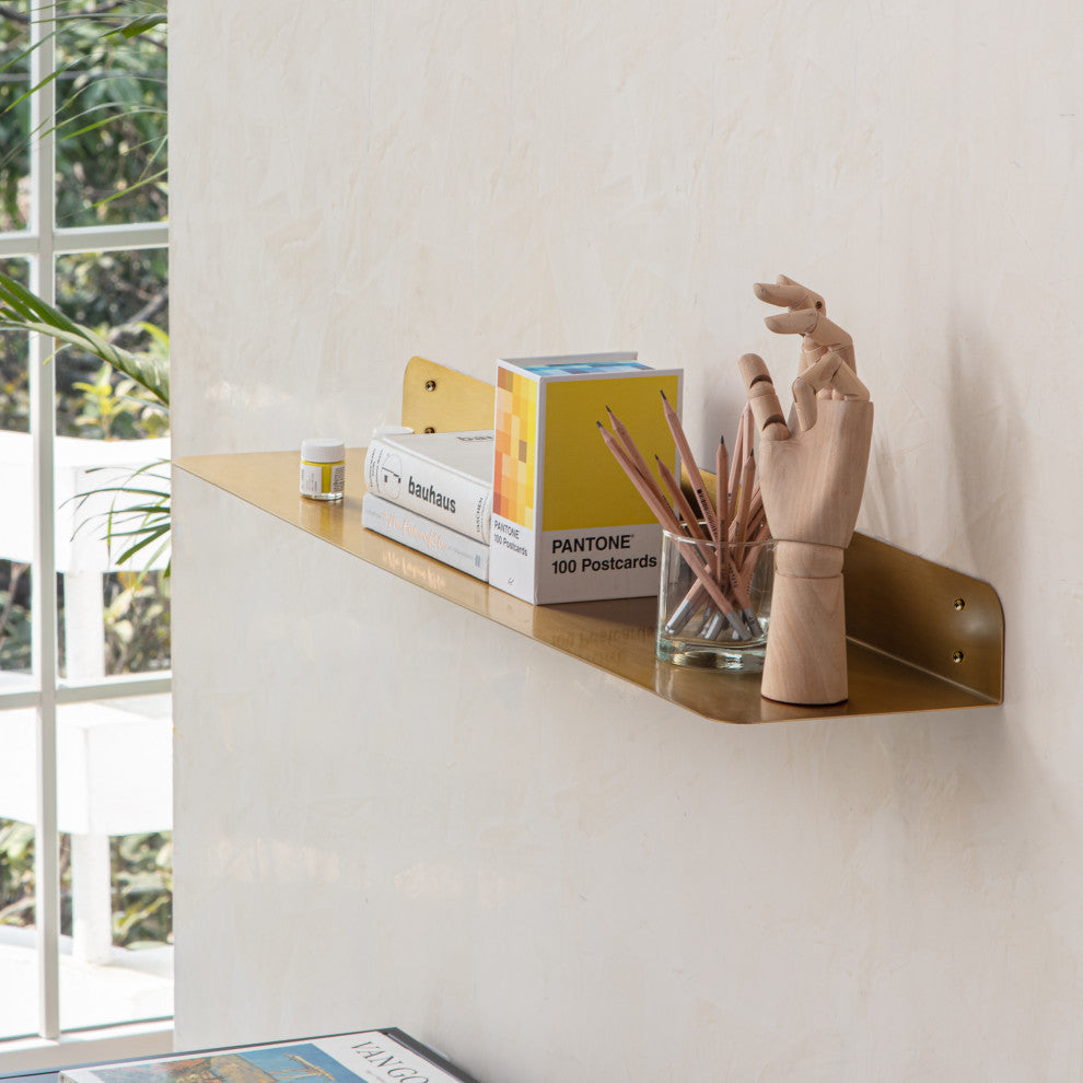Saffron Fabs Metal Wall Shelves, Antique Brass, 36x8