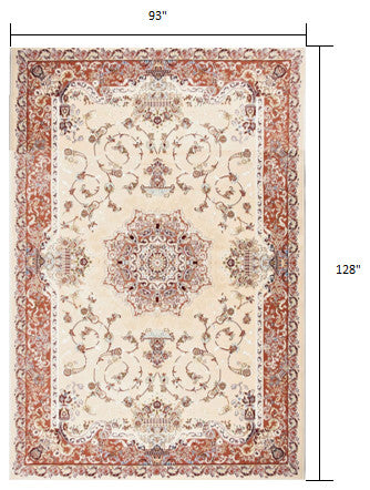 8" x 11" Cream Rose Traditional Pattern Area Rug