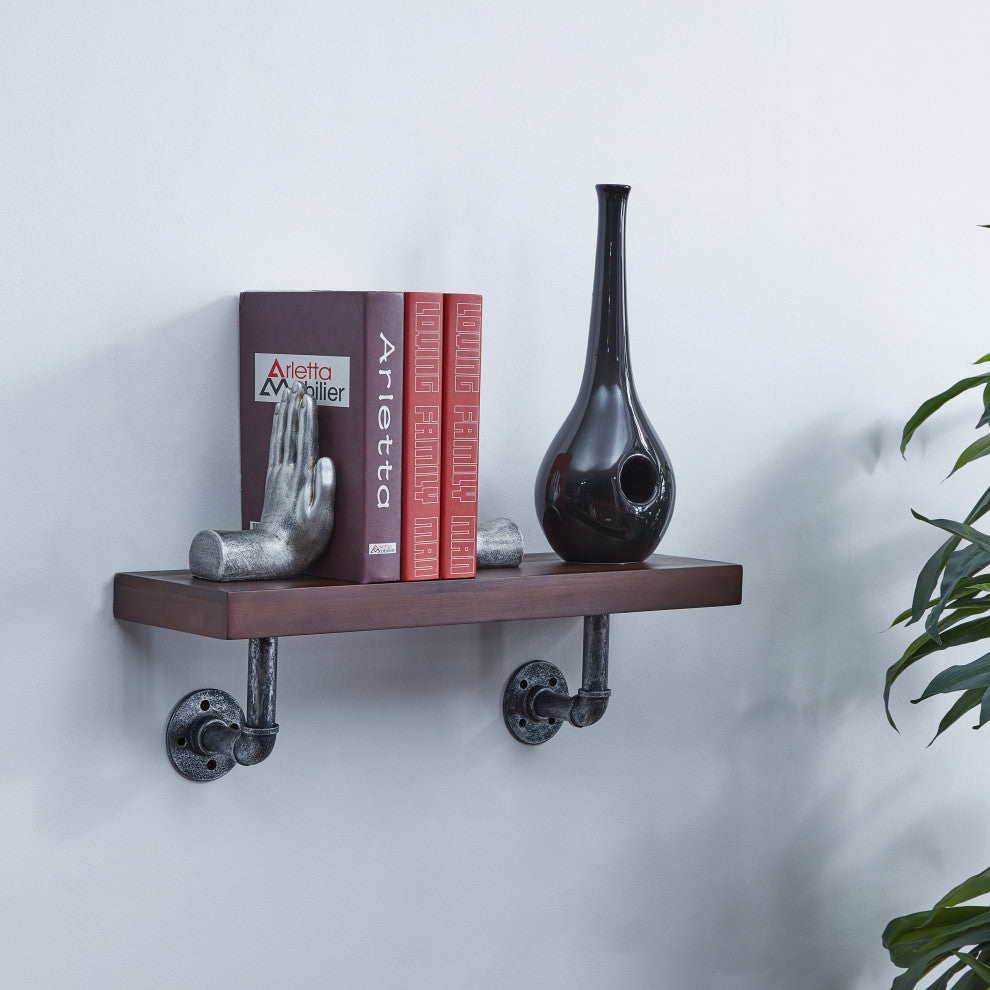 Danya B. 24" x 7" Floating Pipe Industrial Rustic Wall Mount Shelf, Umber Mocha
