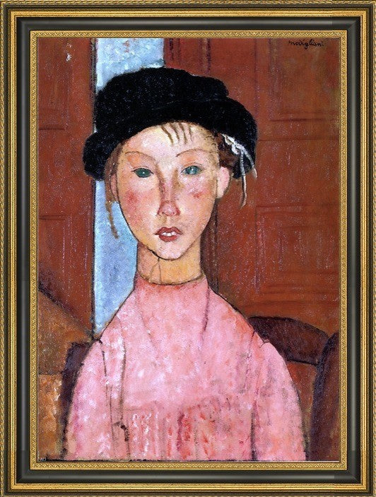 Amedeo Modigliani Young Girl in Beret - 16" x 24" Framed Premium Canvas Print