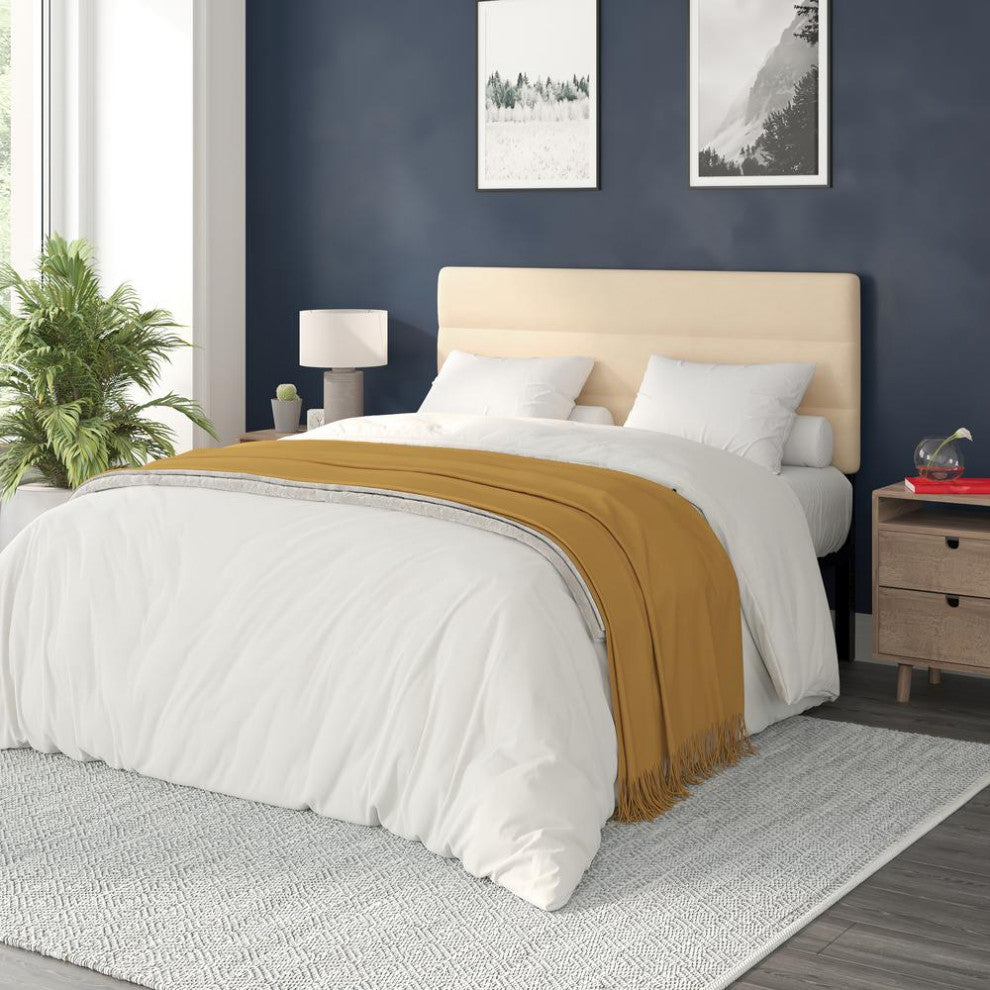 Paxton Stitched Upholstered Adjustable Height Headboard, Cream, Queen