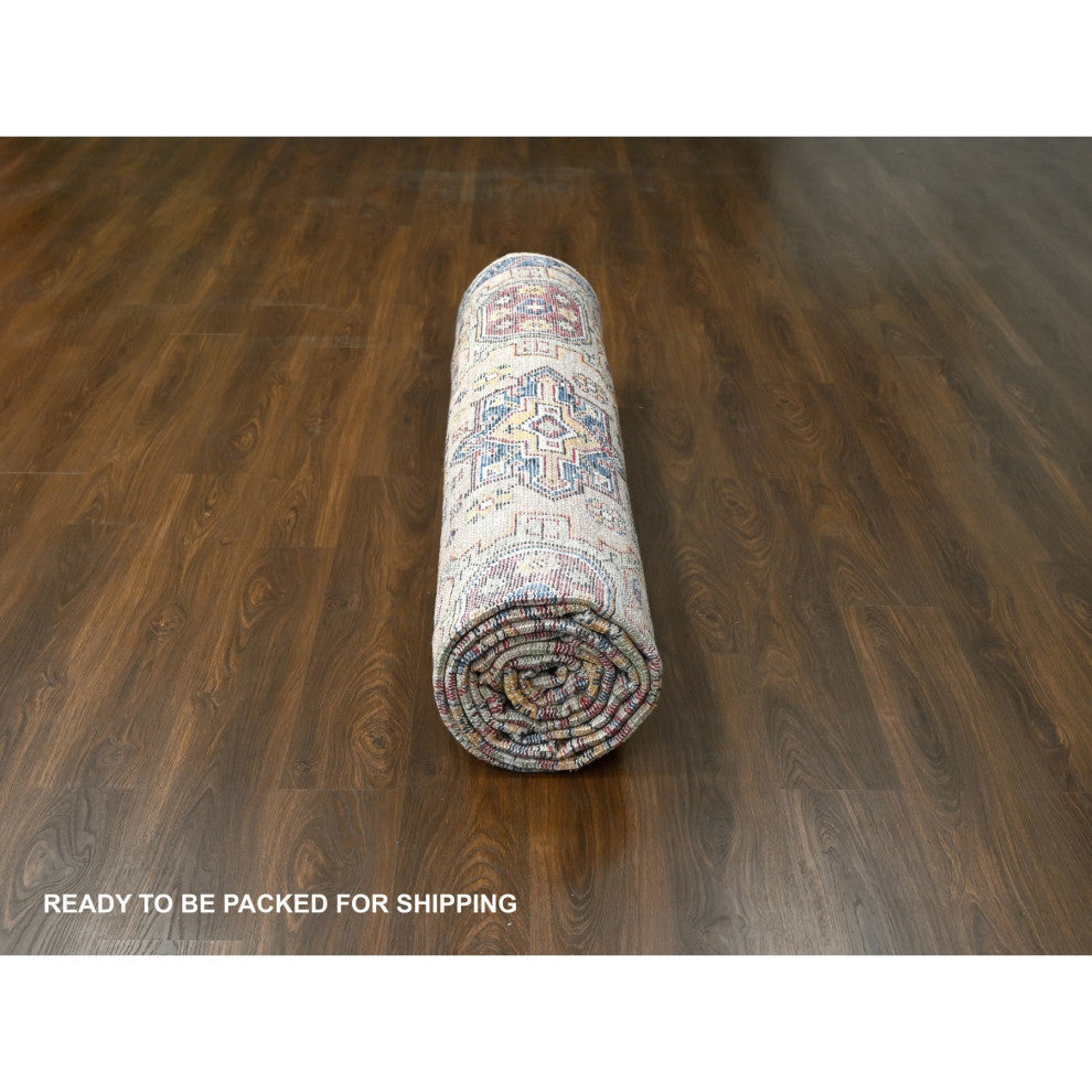Buttery Brown Geometric Design Wool Hand Knotted Oversized Rug, 11'9"x14'10"