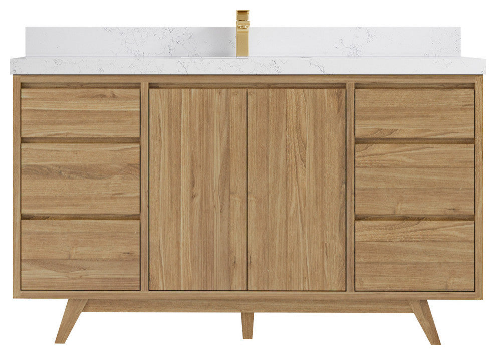 Madison  Teak 60 Single Bathroom Vanity Golden Teak 2" Empira White Quartz