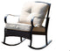 HomeRoots 25" X 33" X 34" Black Steel Patio Rocking Chair With Beige Cushions