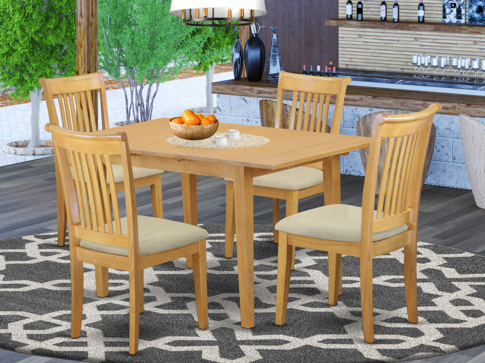 5-Piece Dinette Table Set - Table And 4 Cushion Seat Dining Chairs In Oak