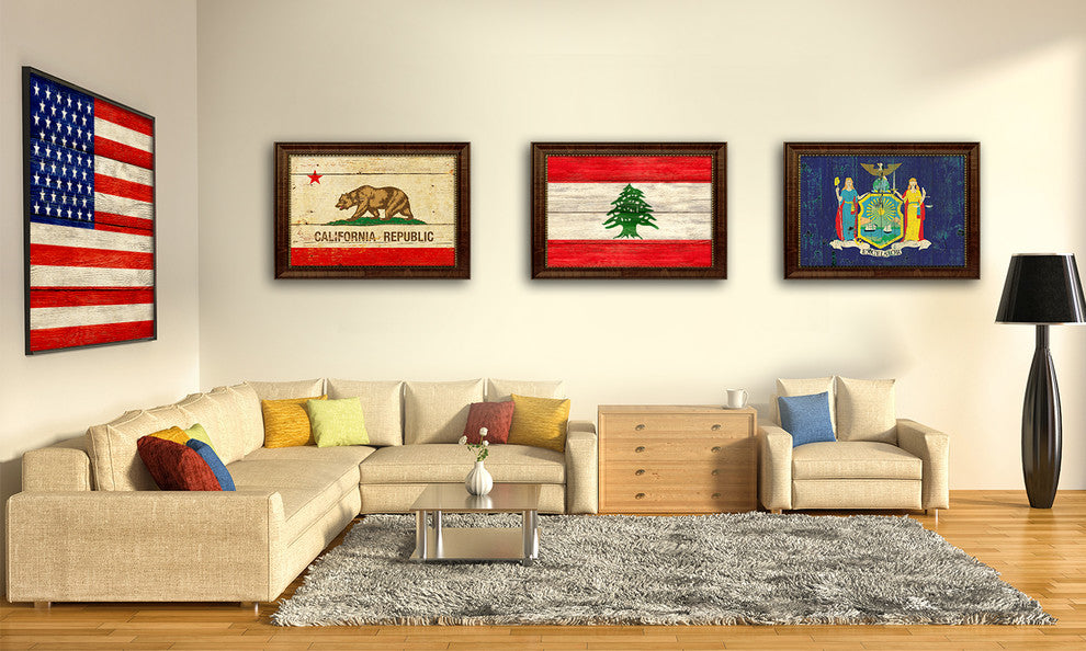 Lesotho Country Textured Flag Print With Brown Gold Frame, 19"X27"