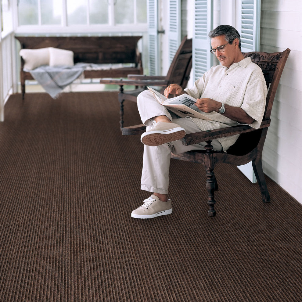 Indoor Outdoor Double-Ribbed Carpet WithSkid-Resistant Back Brown 6' X 45'