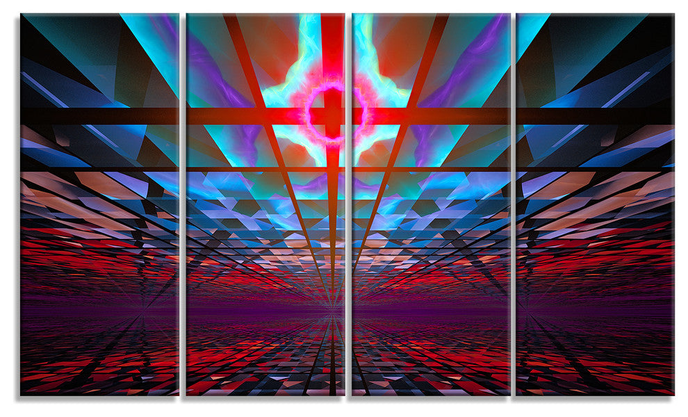 Blue Cosmic Horizons Apocalypse, Abstract Art on Canvas, 48"x28", 4 Panels