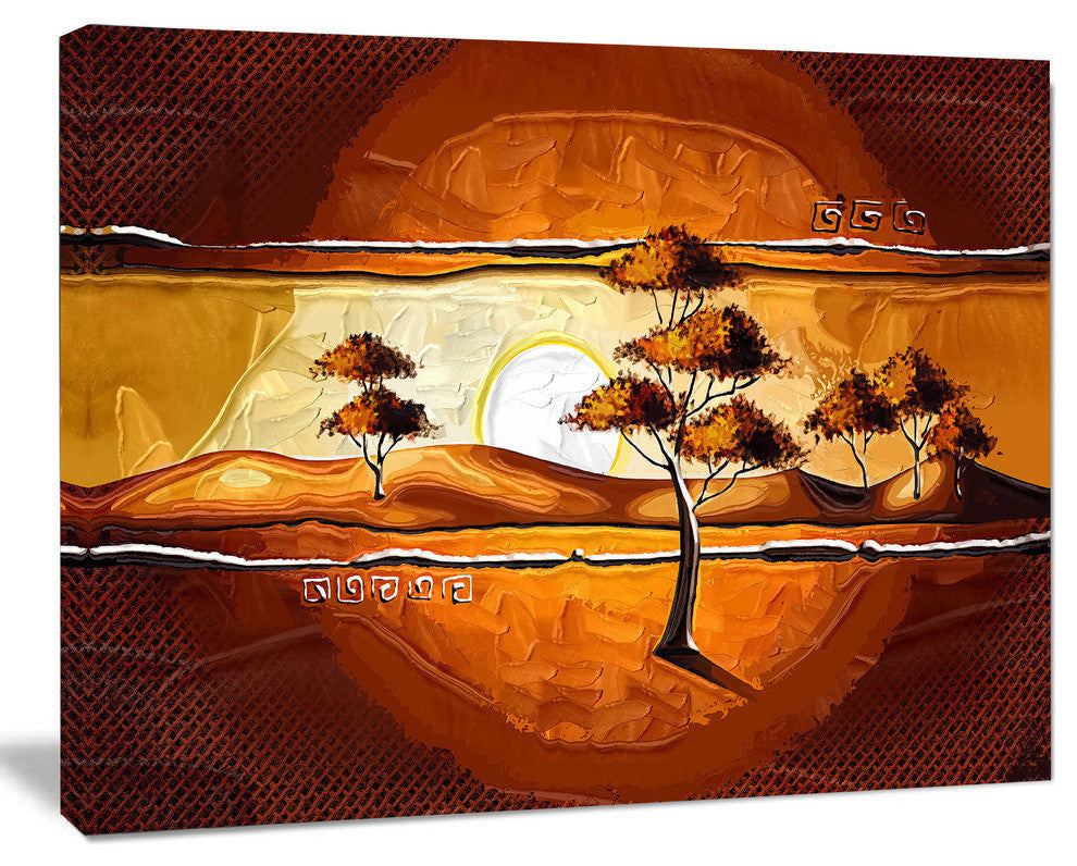 African Motive Art Watercolor, Modern Landscape Wall Art Canvas, 40"x30"