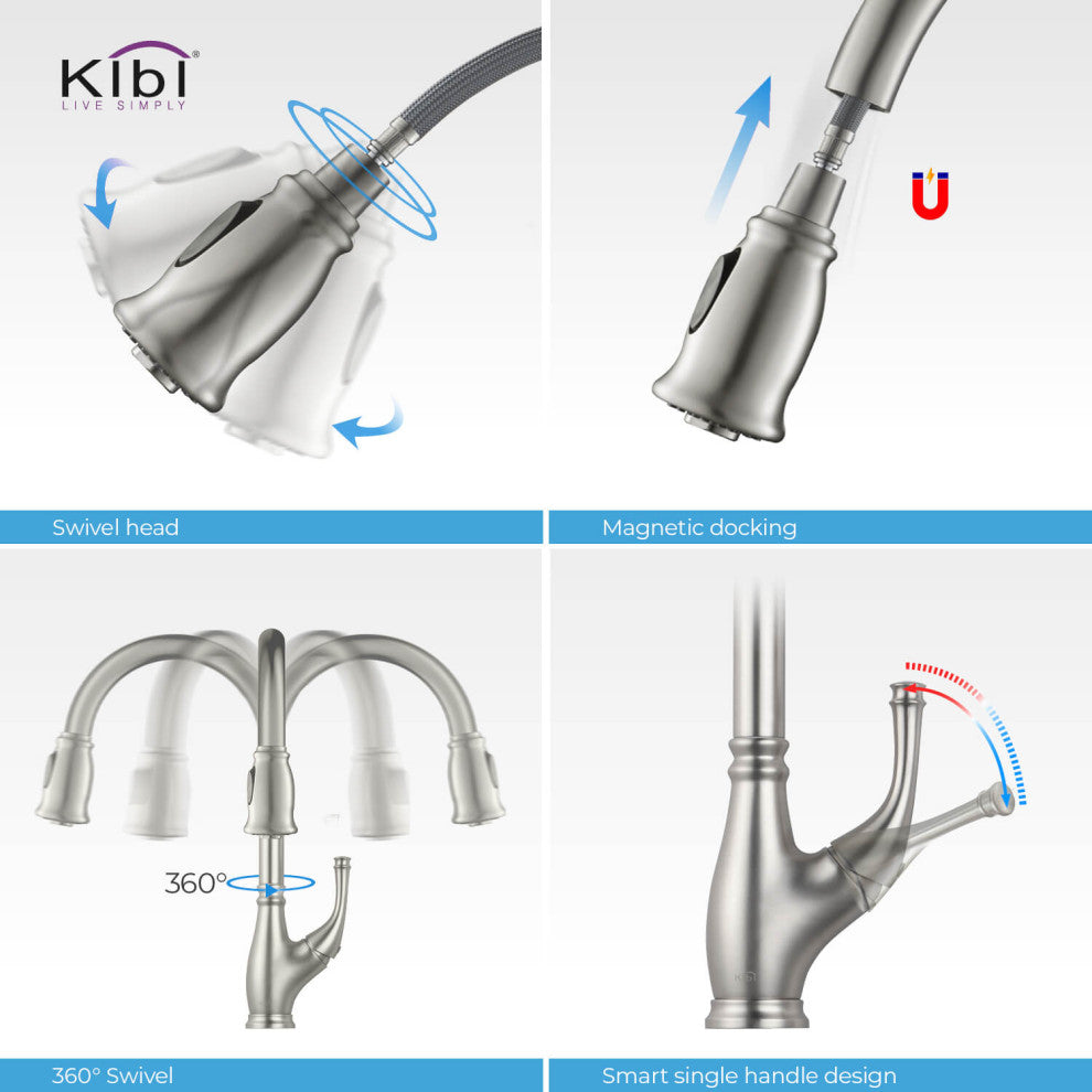 Summit Single Handle Pull Down Kitchen Faucet, Brushed Nickel, W/O Soap Dispense