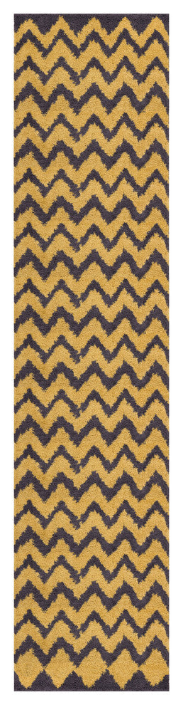 Well Woven Madison Shag Passion Chevron Rug, Gold Gray, 20''''x7''2'''' Runner