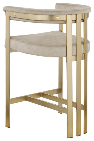 Marcello Upholstered Counter Stool, Stone, Velvet, Brushed Brass