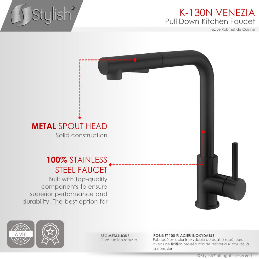K130NK147N Single Handle Pull Down Kitchen Faucet With Cold Water Tap