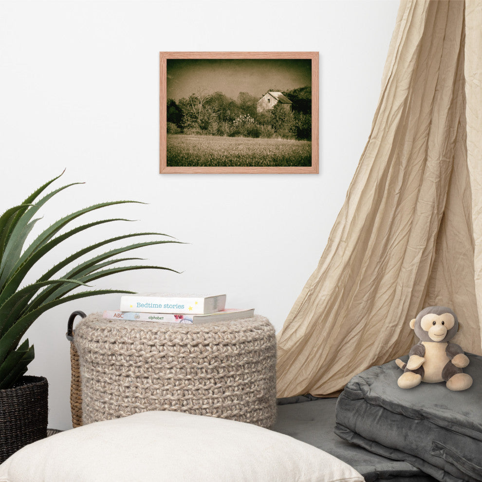 Abandoned Barn In The Trees Vintage Framed Photo Paper Wall Art Prints, Red Oak, 12" X 16"