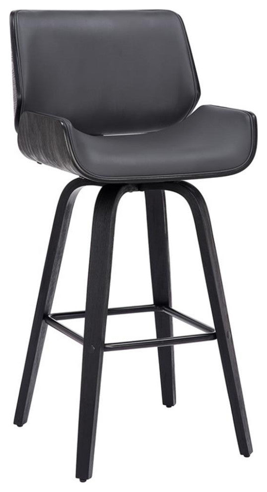 Armen Living Tyler 26" Faux Leather & Wood Swivel Counter Stool in Gray/Black