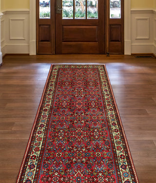 Fine Vintage Distressed Yul Red/Ivory Runner, 3'6 x 10'3
