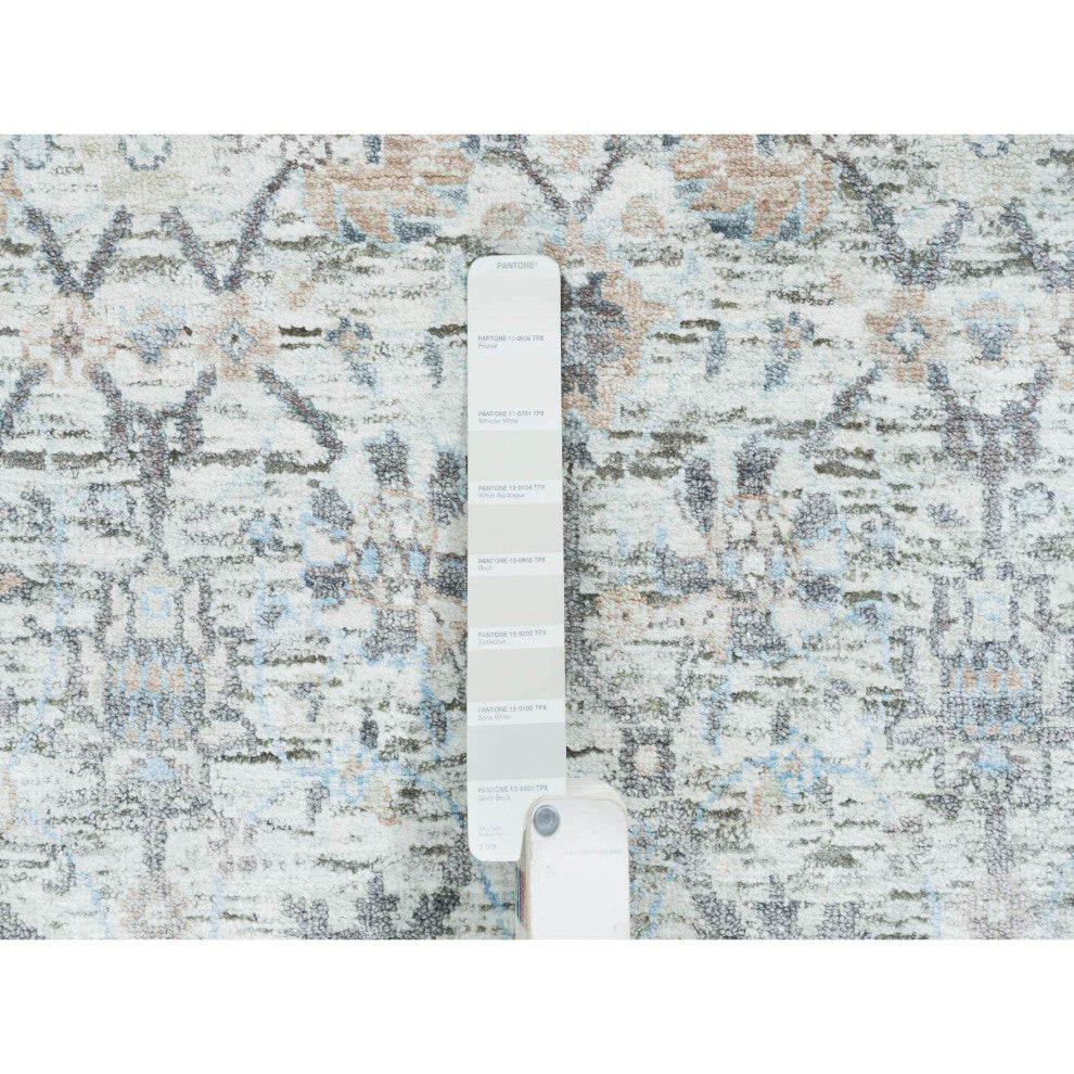 Ivory Tabriz Vase Design Silk With Wool Hand Knotted XL Runner Rug, 2'6"x18'2"